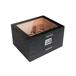 Wholesale  Glass Top  Cedar wood cigar humidor case with Accessory Drawer Front Digital Hygrometer Holds (30-60 Cigars)
