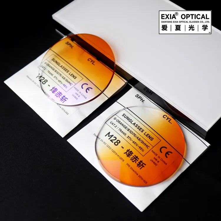 EXIA Lens M28 Sunglasses Lenses Amber/Orange Gradient SHMC MR-8 1.61 UV400 Anti-Impact Base Curve 3 Thickness 3mm