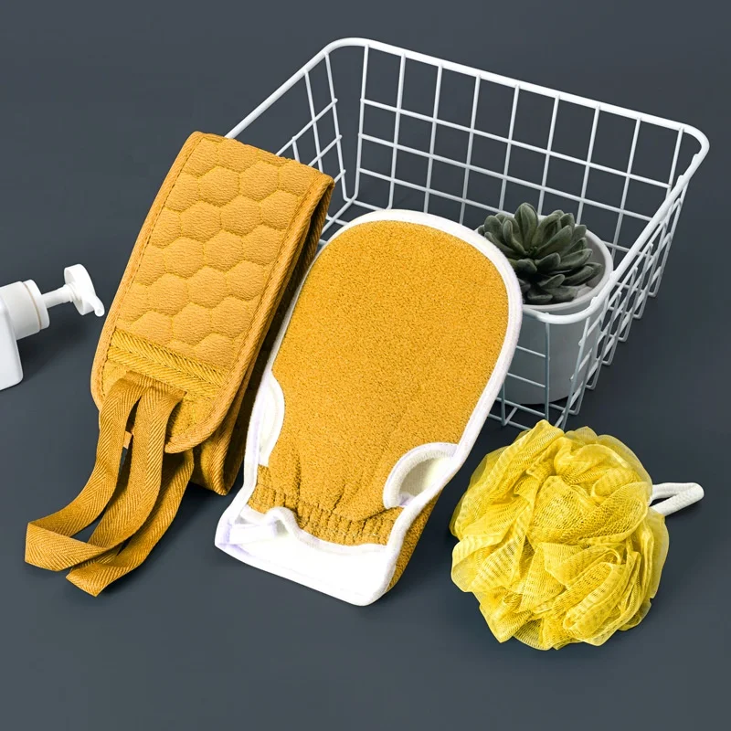 Factory Price 3-pack Exfoliating Body Scrubber Set- Bath Gloves Mitts and Shower Bath Sponge Loofah Back Scrubber for Shower