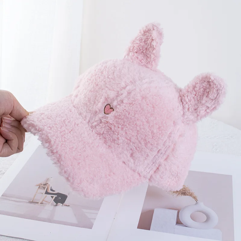Custom Embroidery Cute Rabbit Ears Plush Baseball Cap Love All-Matching Embroidered Warm Peaked Cap