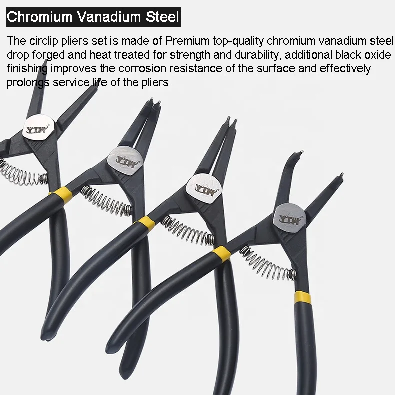 YTH 7inch chromium vanadium steel snap ring pliers circlip pliers Retaining Ring Pliers set