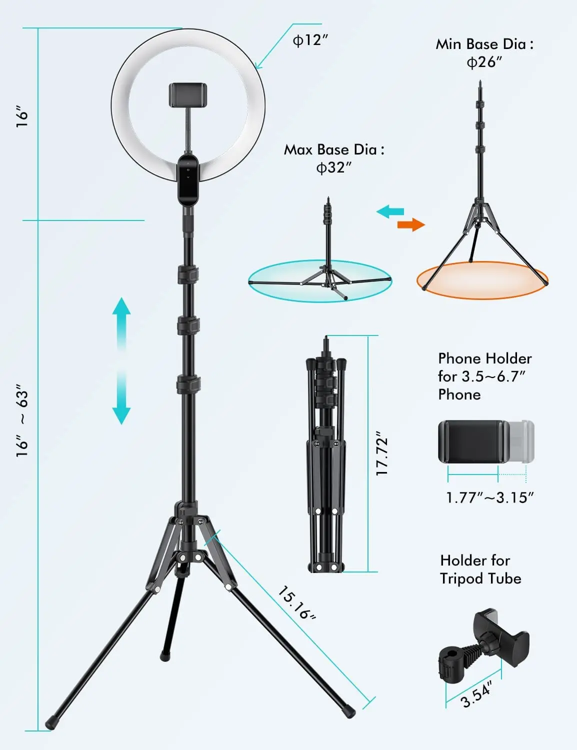 Bluetooth Control Led Selfie Ring Light with Adjustable Tripod Stand Live Streaming Equipment Floor Light for Youtube Tiktok