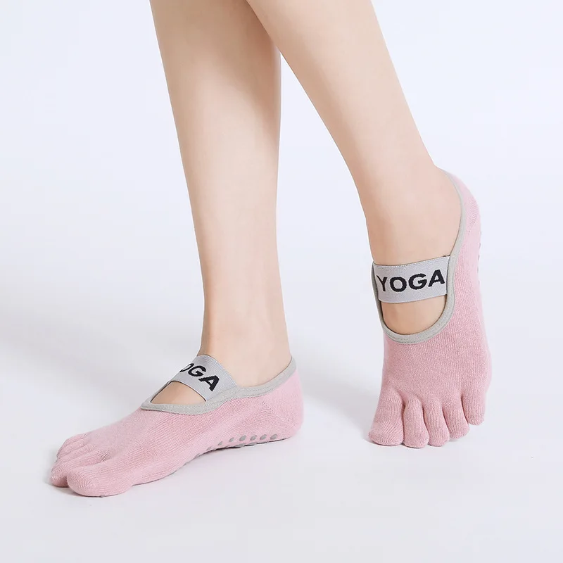 Factory new style cotton non-slip toe broadband solid color yoga training socks for women