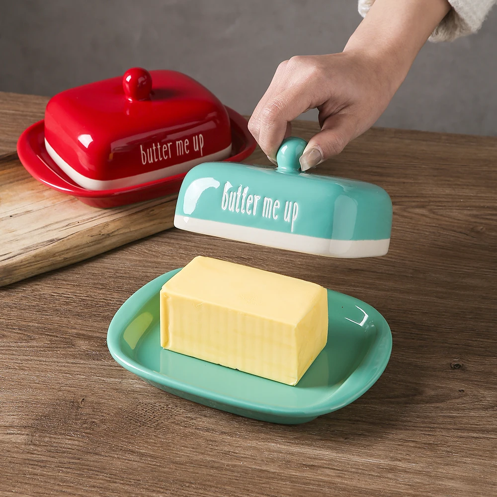 Modern Butterdose Custom Color Ceramic Butter Keeper Container Stoneware Butter Dish with Square Lid For Kitchen
