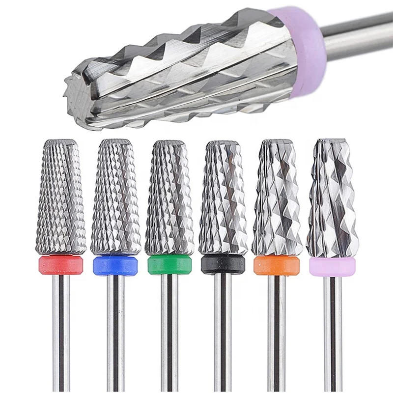 Высококачественные круглые цилиндрические насадки для ногтей 5 в 1, карбидные насадки для ногтей, насадки из вольфрамового сплава, насадки для ногтей