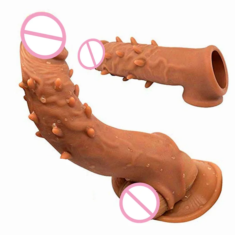 Silicone Penis Sleeve Enlarged Lengthened Crystal Simulation Penis Sleeve Sexy Spike Sleeve Couple Toy