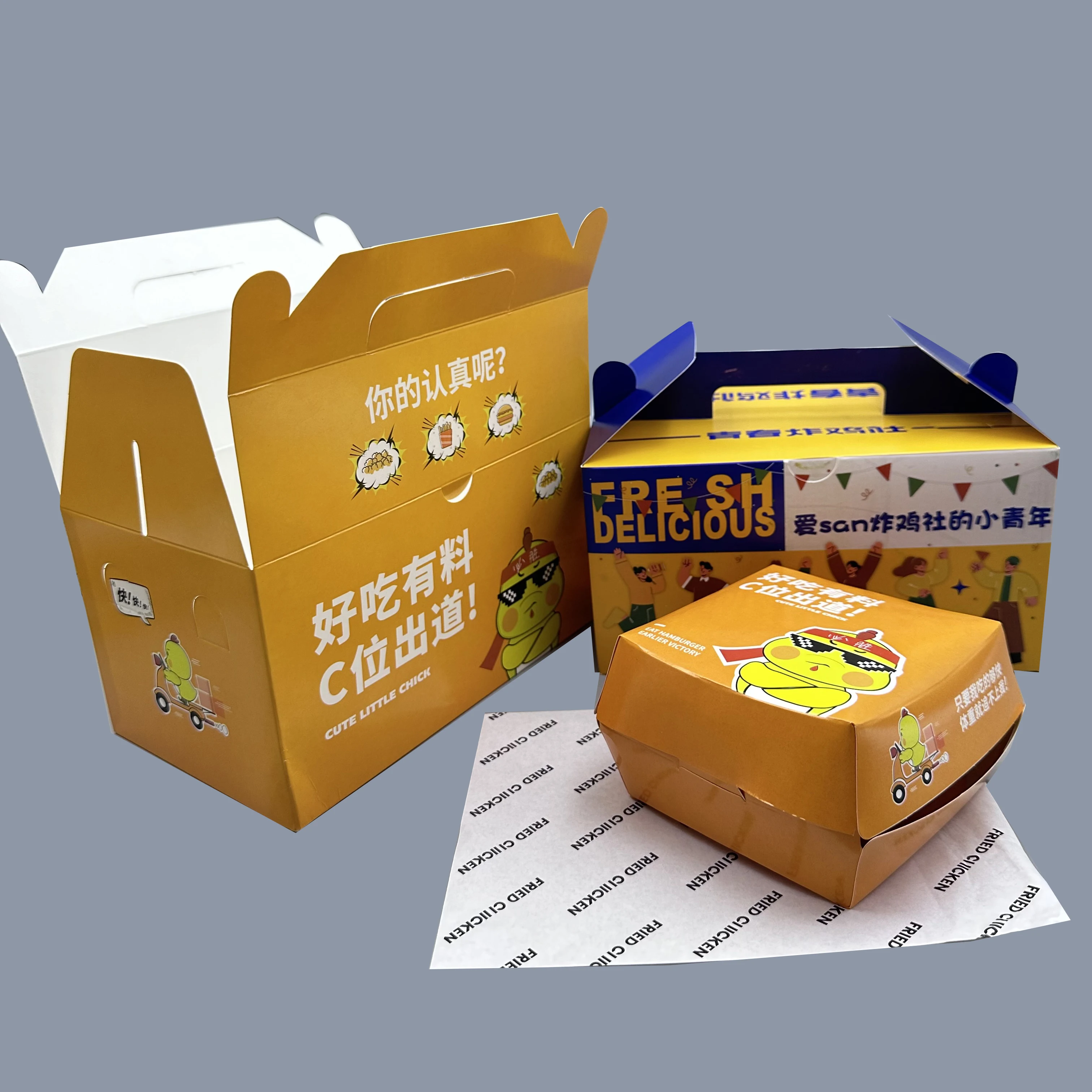 China High Quality Disposable Mcdonald Sizes Papel Amable Ensalada Sushi French Fries Fried Chicken Wing Paper Burger Lunch Box