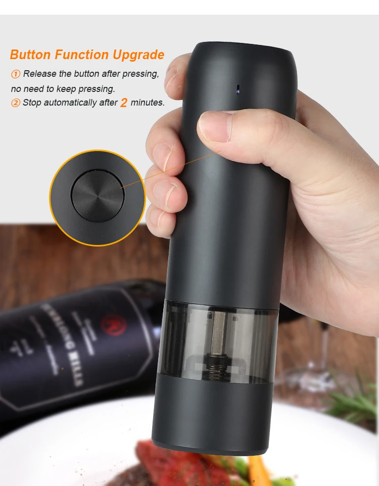 Automatic electric USB salt and pepper grinder adjustable portable spice grinder set salt mill with light