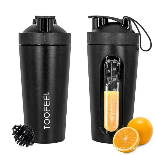 700ml Bpa Free Gym Water Bottle Visible Window Protein Blender Shaker Bottle Mixer Ball Stainless Steel For Fitness