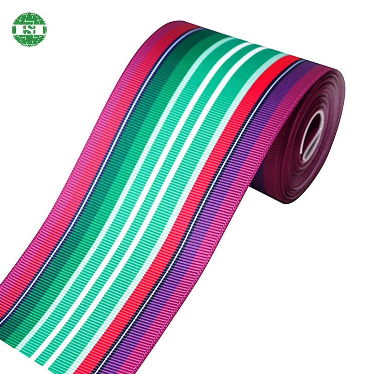 Custom rainbow design ribbon tape colorful green purple stripes grosgrain ribbon