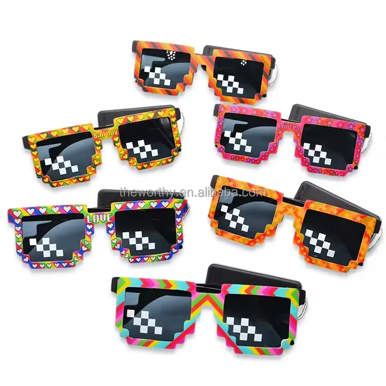 T-Worthy NEW Luminous LED Glasses Funny Pixelated Mosaic Gamer Light Up EL Wireless Glasses Party Disco Cool EL Glasses