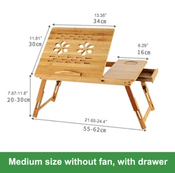 Bamboo Adjustable Recliner Laptop Table With Cooling Hole Drawer