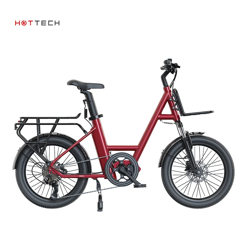 HOTTECH Wholesale cargo bike electric bicycle 20 inch 36V cargo e-bike suspension