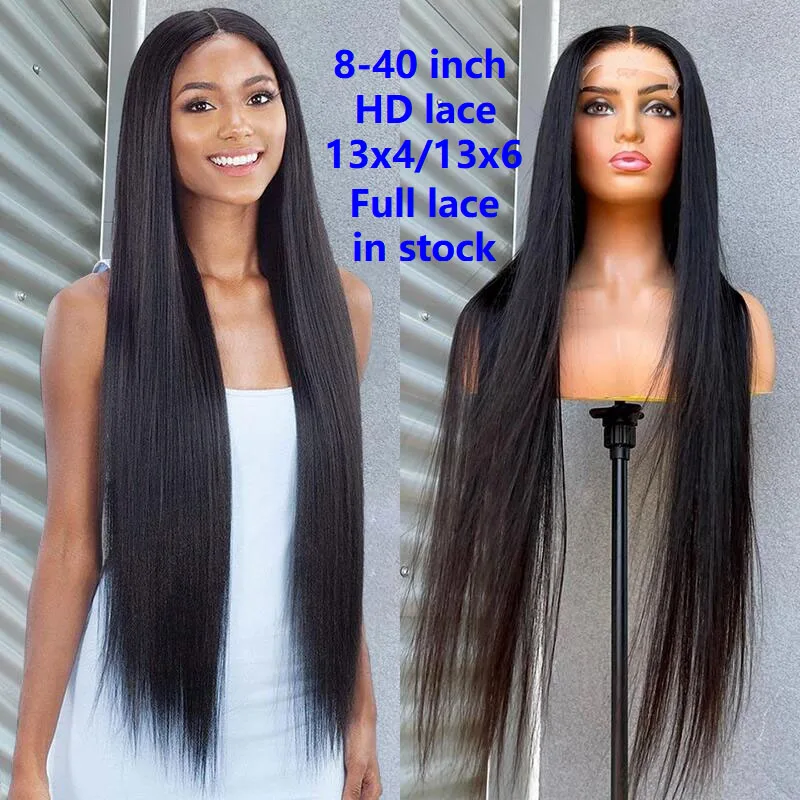 Wholesale Cheap Vendor 30 Inch 13x6 Bone Straight Swiss Lace Frontal Wig Virgin Peruvian Human Hair HD Lace Front Closure Wigs