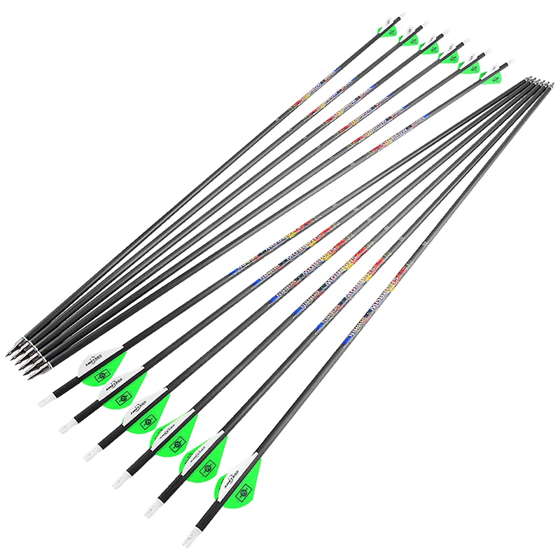 Archery 100 Grain Steel Point Arrow 32 inch ID 6.2mm rubber feather Archery hunting Pure Carbon target Arrow