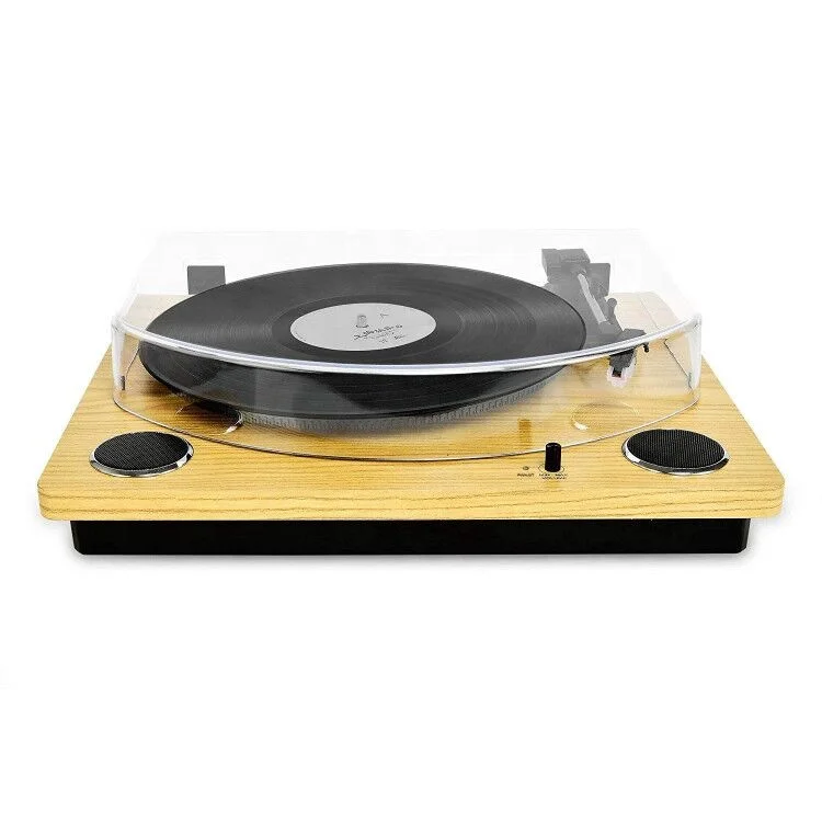 
Wireless 3-Speed Turntable with Stereo Speakers Natural Wood Vinyl Record Player, Belt-Drive, Vinyl to MP3 Recording 