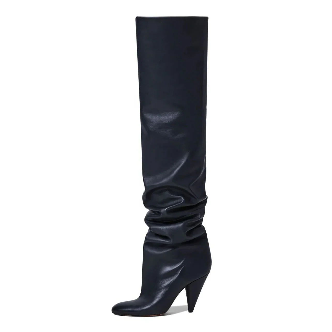 ENMAYER Black Leather Classic Style Wrinkle Women Long Boots