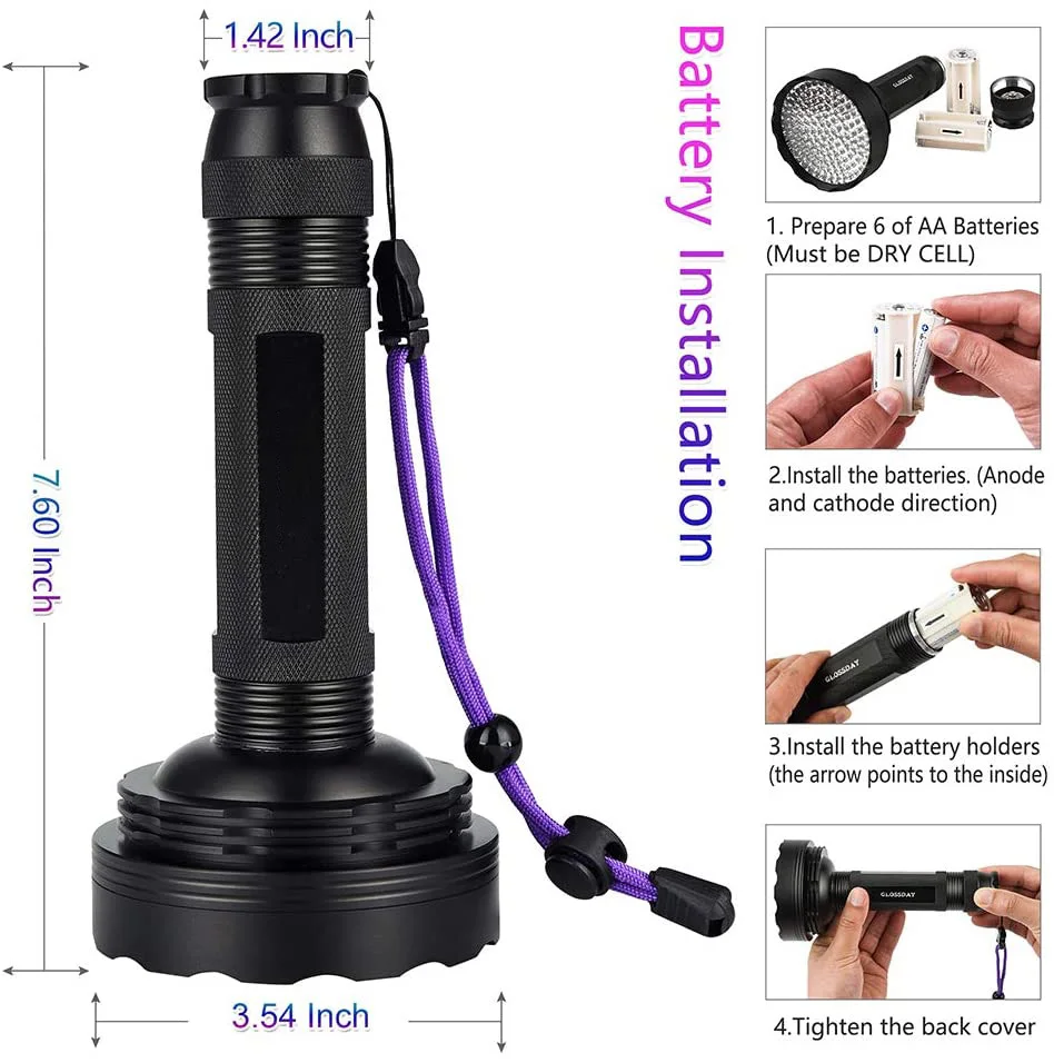 Large Coverage UV Torch Black Light 128 LED UV Flashlight 395NM UV Powerful Lamp Torch