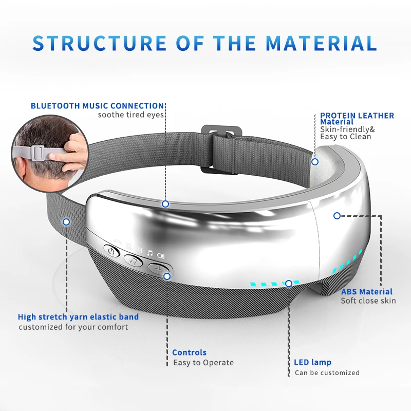 eye massager with hot compress airbag  kneading  massaging vibration music OEM visible help better sleep and  relieve headache