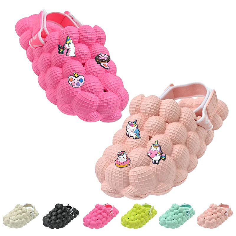 2023 Drop shipping New Fashion lime green Soft EVA Lychee Bubble Sandals Children baby toddler bubble slipper kids bubble slides