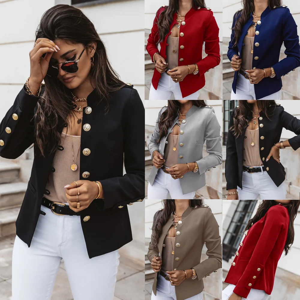 Fashion ladies slim jackets short cardigans buttons plus size cheap Elegant long sleeve Short Coats Suit for women