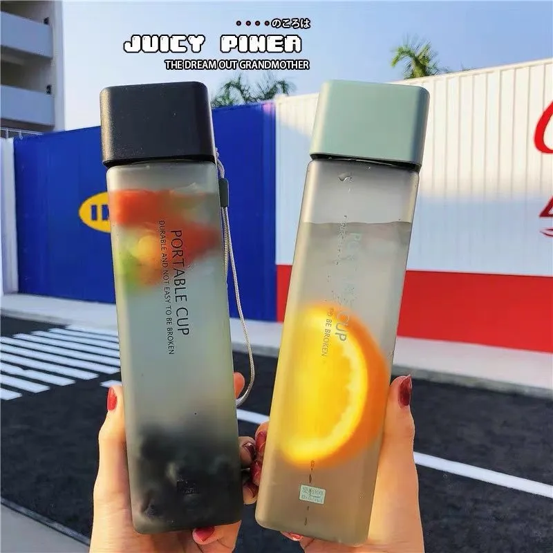 Square Frosted Plastic  Portable Transparent Bottle Fruit Juice Outdoor Sport Water  Bottle