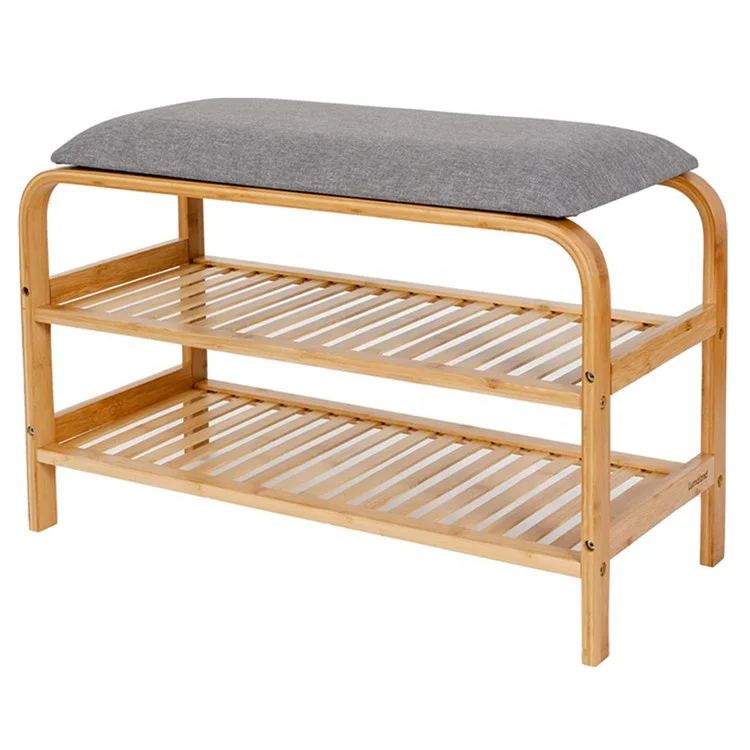Eco-friendly Bamboo Shoe Rack with Bench 2 Tiers