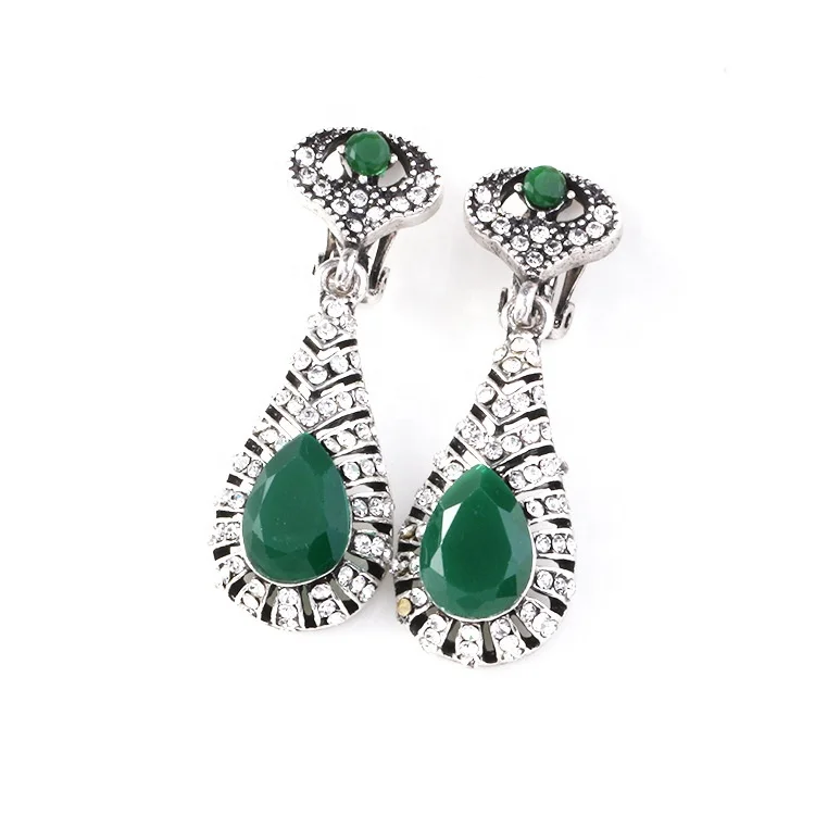 2020 Fashion Bridal Vintage Red Crystal Teardrop Clip On Earrings Non Pierced Long Dangle for Women Girls