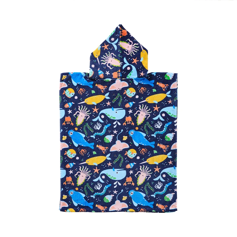 Organic cotton kids beach towel sustainable poncho towel for kids eco friendly Kids Hooded Towel custom poncho blanket