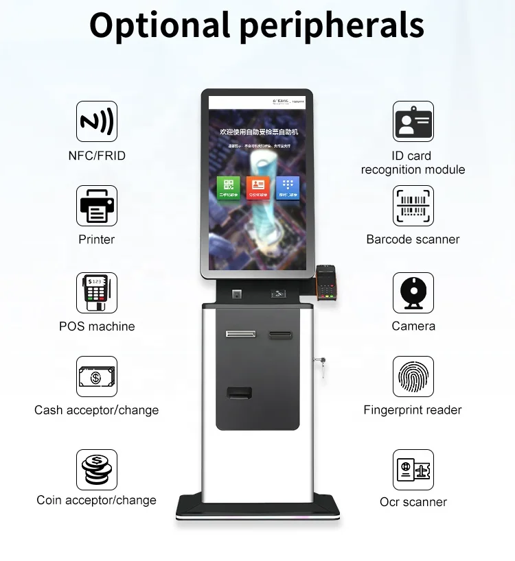 Crtly 32' self service touch screen payment kiosk atm cash deposit card dispenser coin acceptor machine kiosk with pos terminal