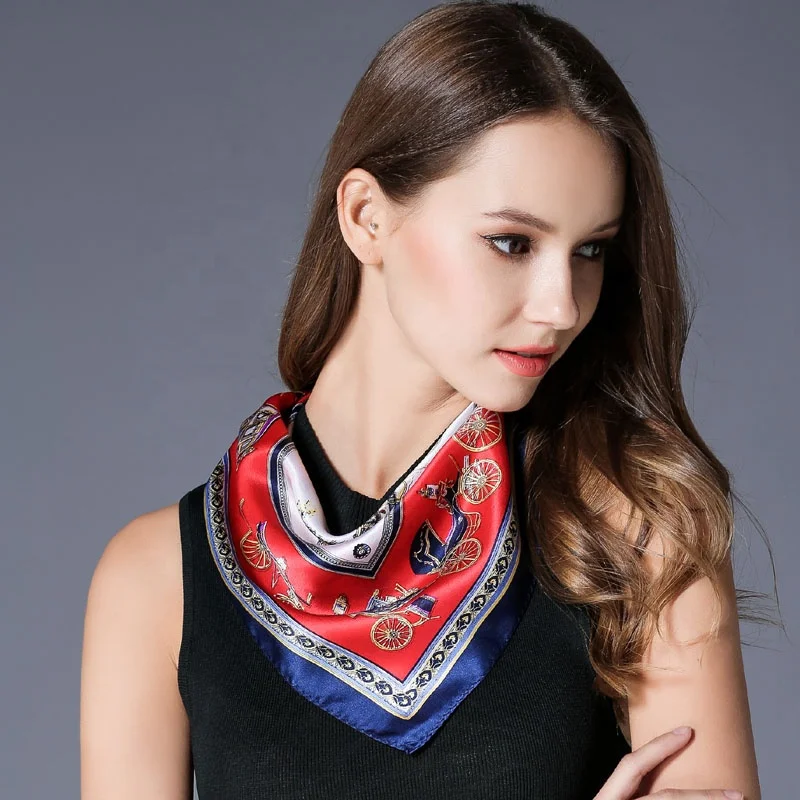 wholesale 100% real silk scarf custom square women digital print echarpe foulard classic 53X53cm