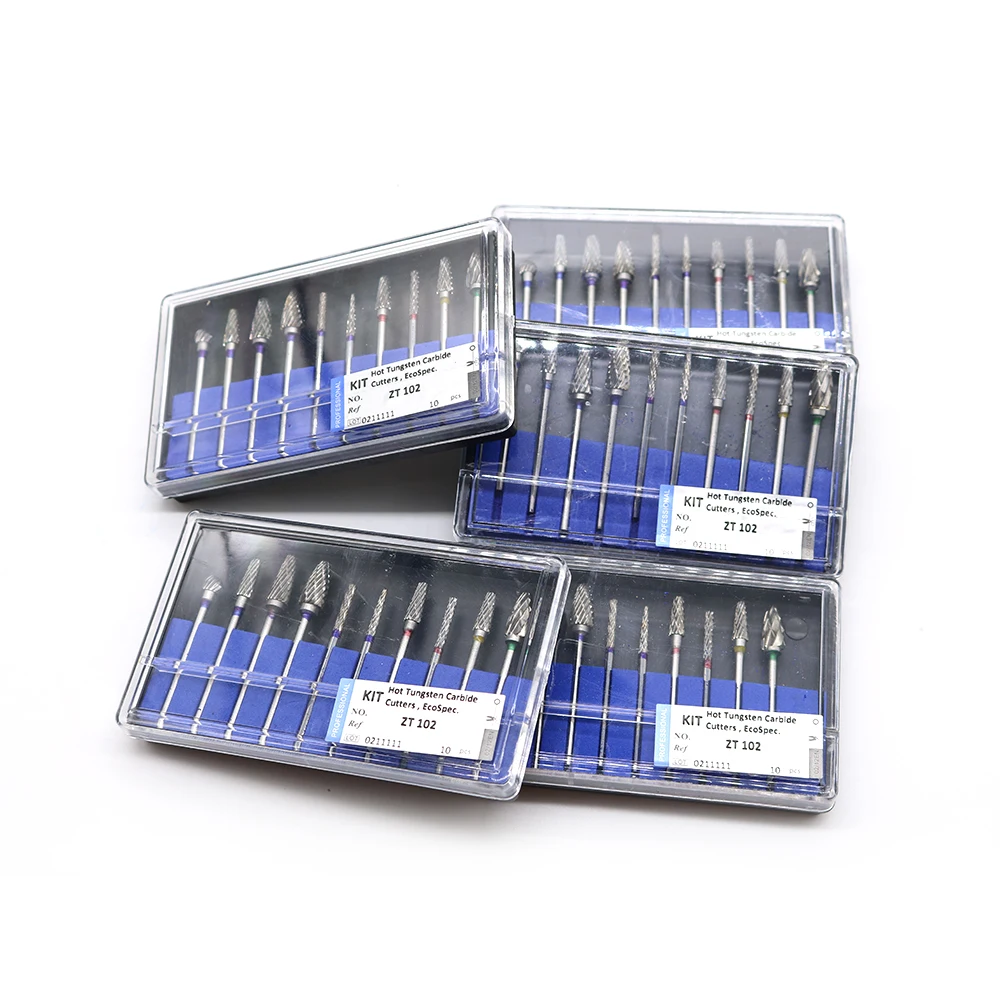 Assorted 10 Pcs Dental Laboratory Tungsten Steel Carbide Burs Kit