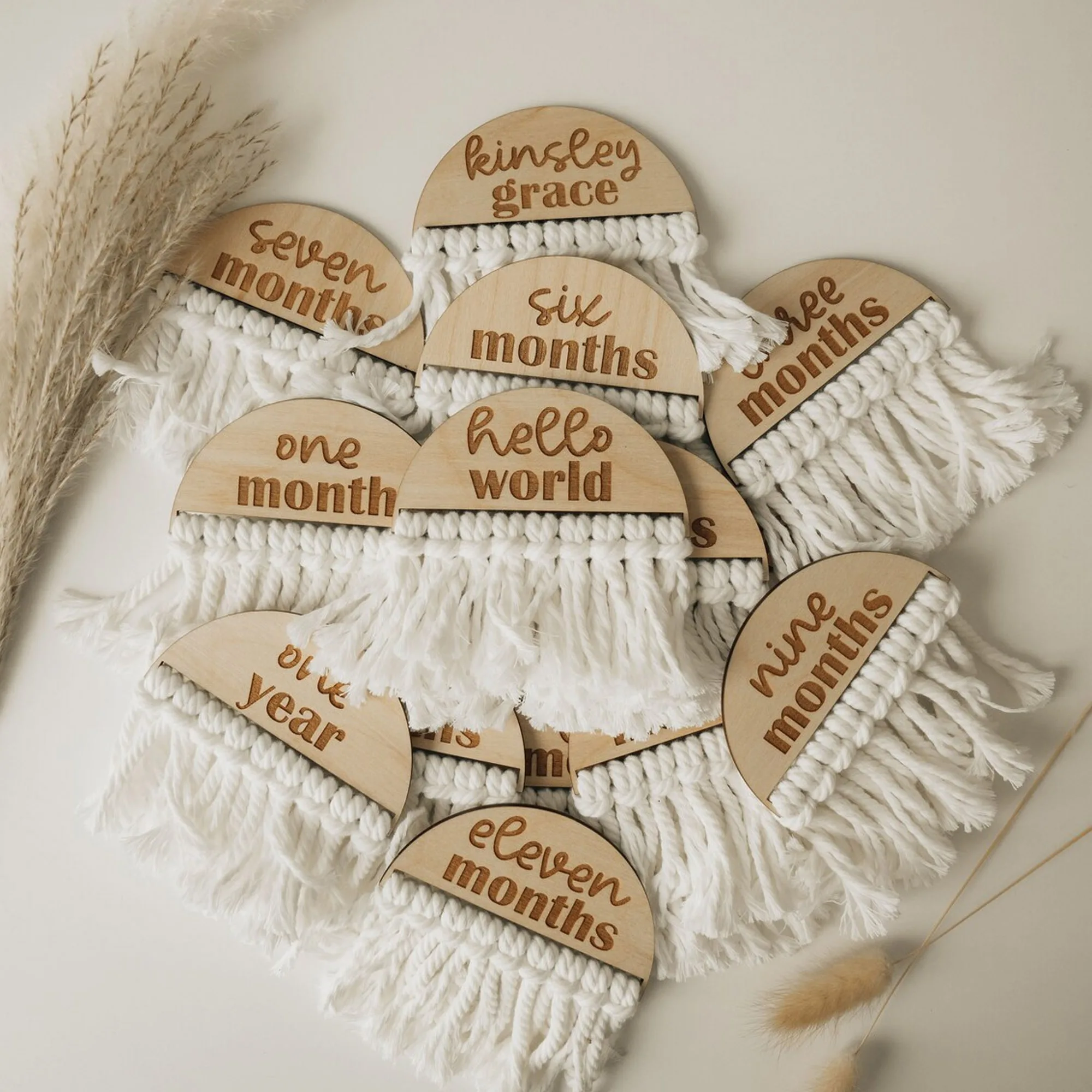 Бохо макраме ежемесячные Детские вехи деревянные месячные маркеры для новорожденных месяц и год реквизит