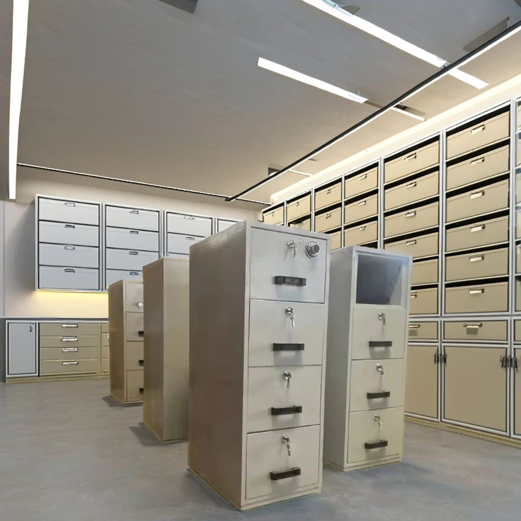 4 Drawer Modern Steel Fireproof Filling Cabinet Fire Resistant Metal File Cabinet with Zinc Alloy School Hospital Warehouse Use