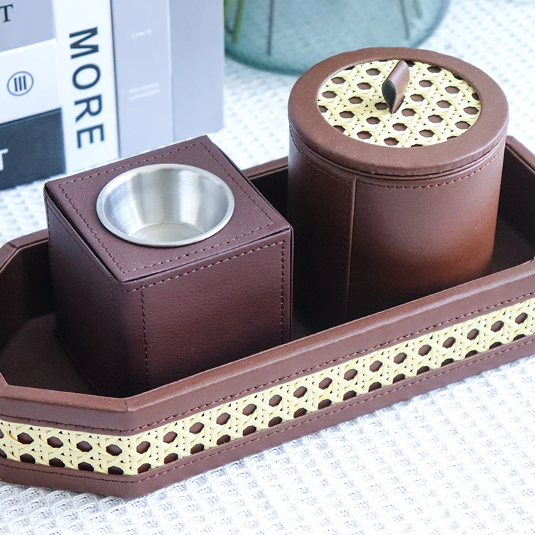 Rattan round incense burner with tray