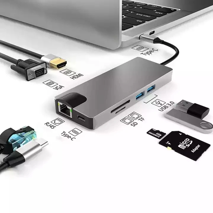 Новый 8-портовый разъем RJ45 1000 Мбит/с 8 в 1 USB док-станция OTG Splitter концентратор для Ipad Pro ноутбук