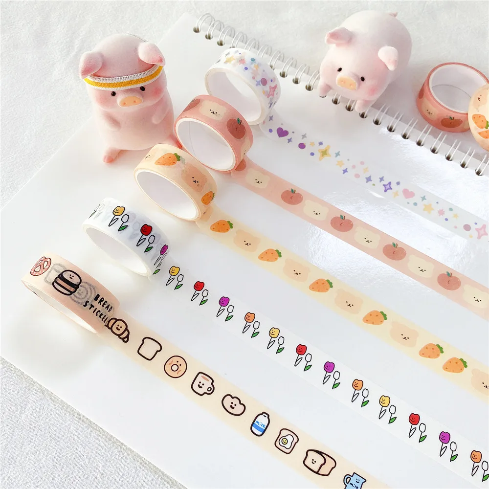 Korean INS Cute Bear Cartoon Adhesive Tape Flowers and Fruit Paper Tape Hand to Tear Stickers