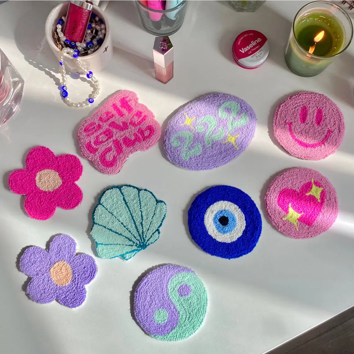 Hot Punch Needle Tufted Custom Mini Drink Kitchen Handmade Home Decor Dining Mug Rug DIY Coasters