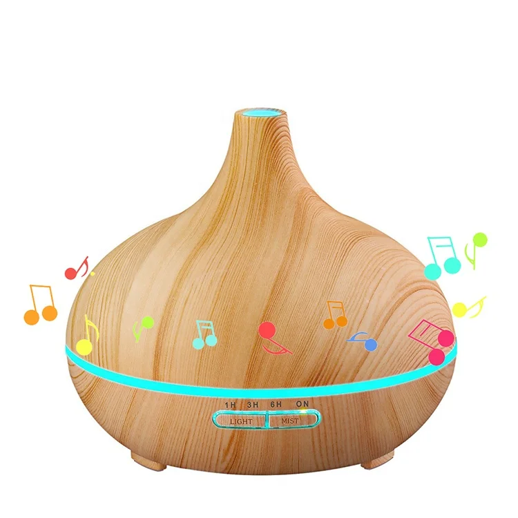 
best sellers 2020 Essential Oil Wood Grain Ultrasonic Air Humidifier Music Speaker Aroma Diffuser with LED Light 