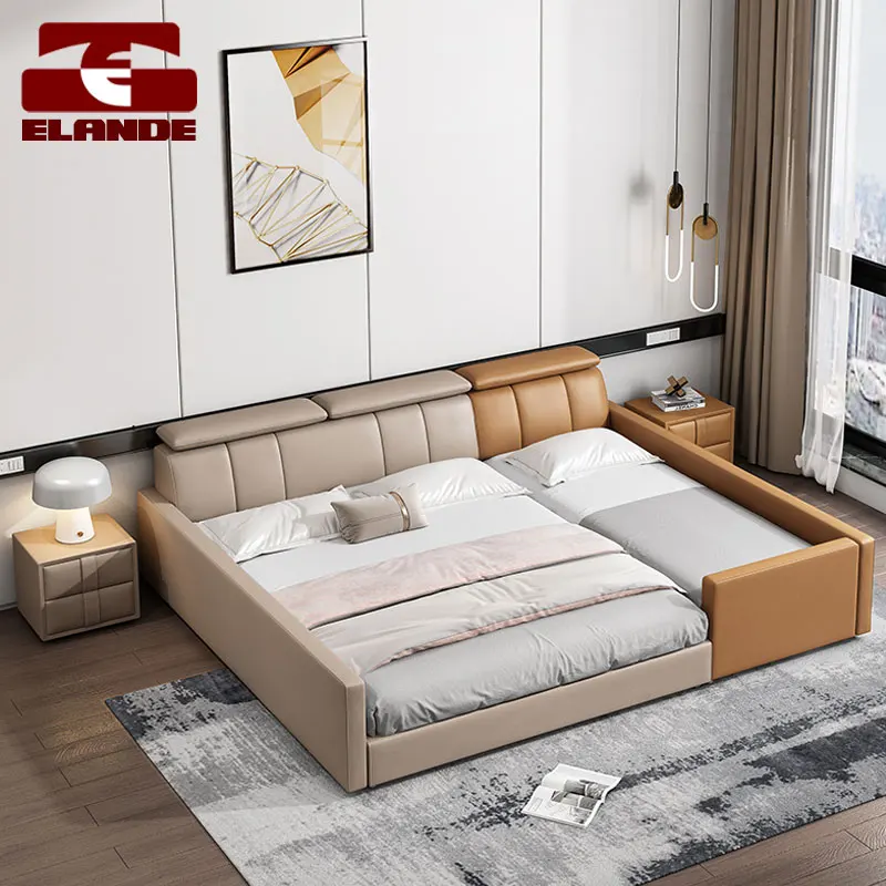 Parent-child bed children tatami stitching big bed soft leather bed widening bedroom furniture Letto genitore-figlio