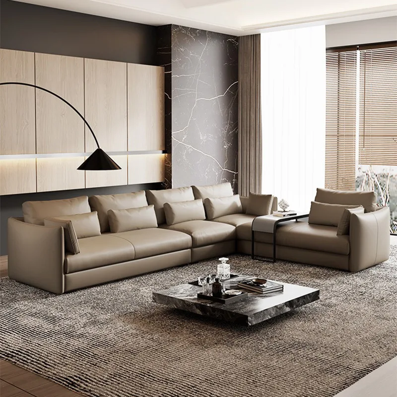 Italian leather sofa minimalist black top layer cowhide living room combination furniture vertical corner down sofa