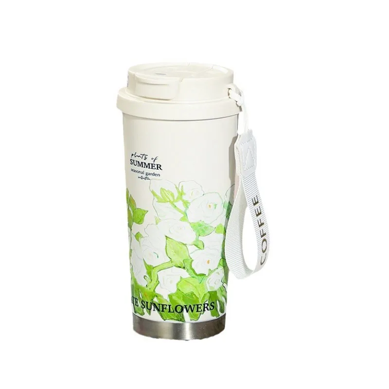 Dropshipping Double Wall Water Cup Stainless Steel Heat Insulation Mug Car Tumbler 550ml Portable Vacuum Coffee Bottle With Rope