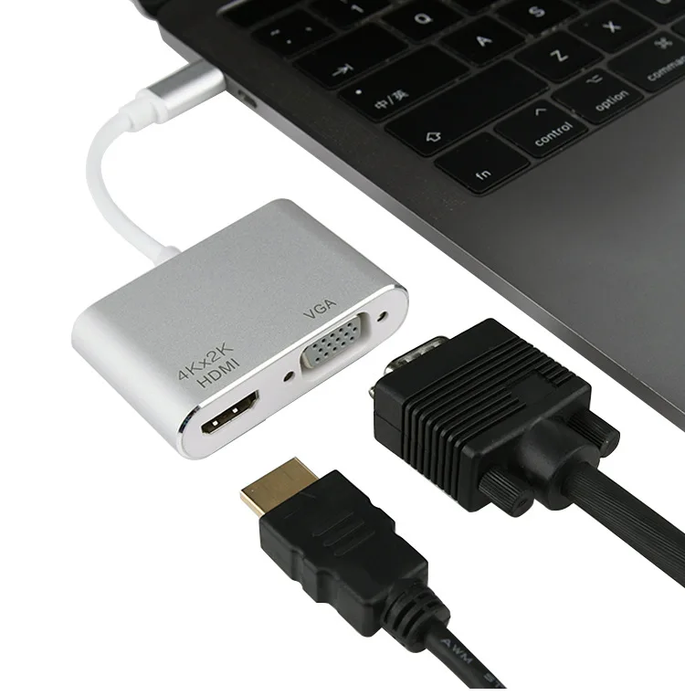 Amazon Топ продавец поддерживает 4K Тип C к HDMI VGA Hub 2 в 1 USB Тип C к HDMI VGA адаптер
