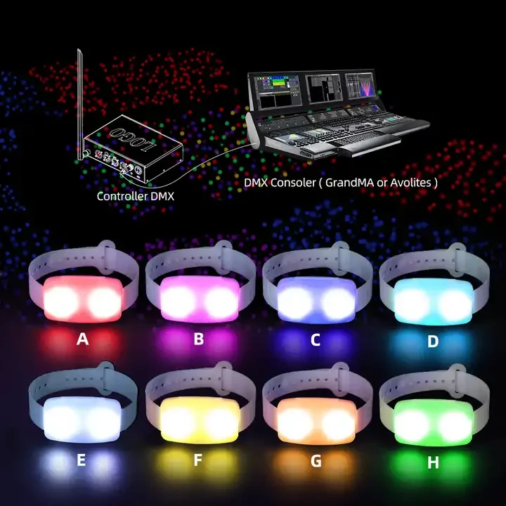 Sound Activated Pulsera LED Bracelet Wristband with APP DMX Remote Controller for Event Concert Music Tour