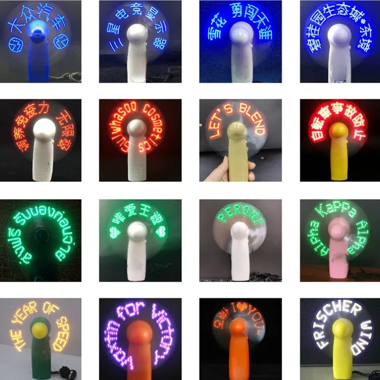 2024 New Mini Portable Handy LED Custom Battery Promotion Fan Programmable Text Flash Display Handheld  LED Message Fan