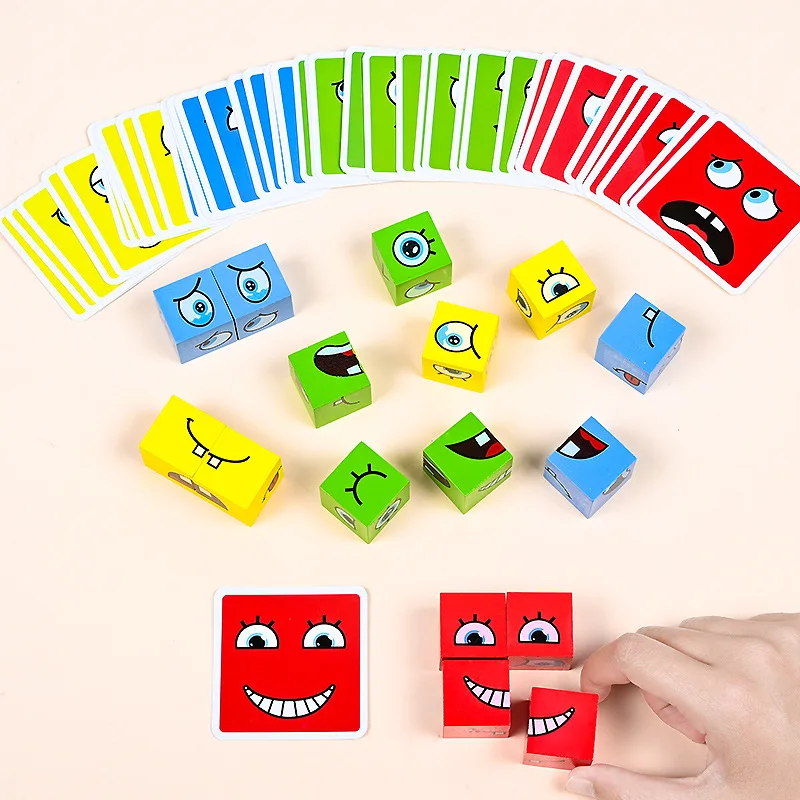 New Hot Selling Face Change Magic Cube Building Blocks Children Intelligence Parent-child Board Game Wooden Challenge