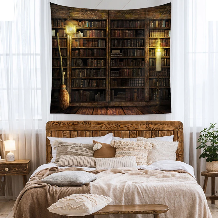 Ретро Библиотека книжная полка настенная комната для кабинета винтажный художественный принт гобелен
