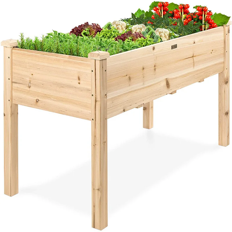 Cedar Wood Raised Garden Bed Kit with Legs, Outdoor Elevated Wooden Raised Planter Box with Storage Shelf