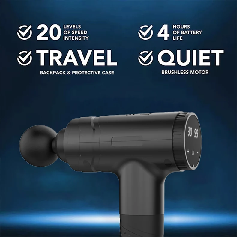 Customized Logo 20W Big Power Small Gun Massager Myofascial Deep Relaxation Equipment 30 Speed Touch Screen Massage Gun