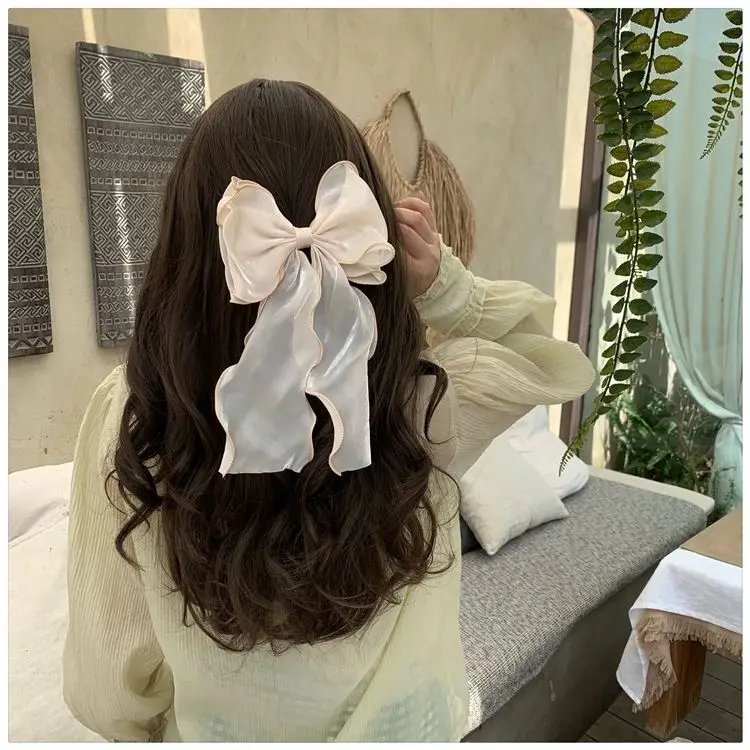 Large Bowknot Bowtie Mermaid Ribbon Organza Satin Bow Hair Pins Barrettes Clips Elegant Hair Accessories Wedding Silk Hair Bows